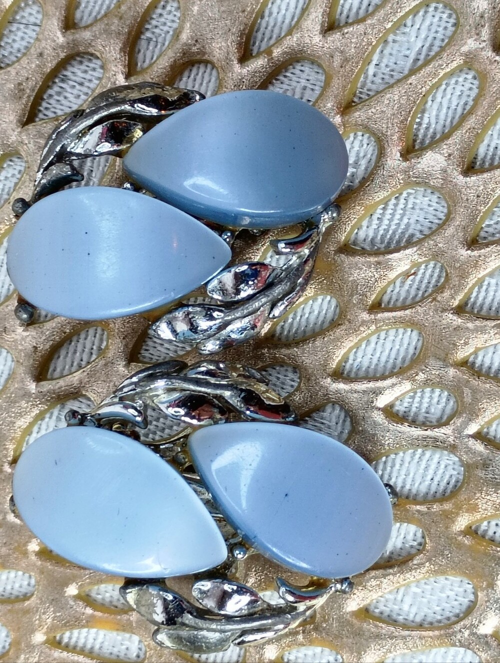 Thermoset Light Blue Teardrop Clip-On Earrings - Picture 5 of 5
